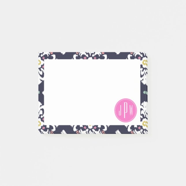 Ikat & Pink Monogram Post-it Notes (Front)