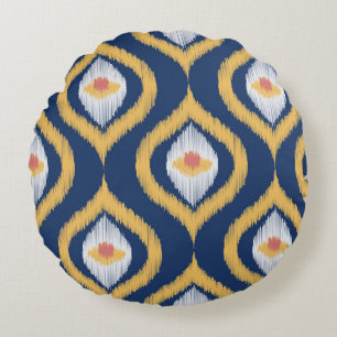 Ikat Series Ogee Blue Geometric Round Cushion