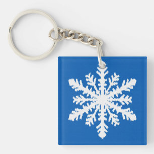 Ikat Snowflake 1 of 4 - Cobalt blue and white Key Ring