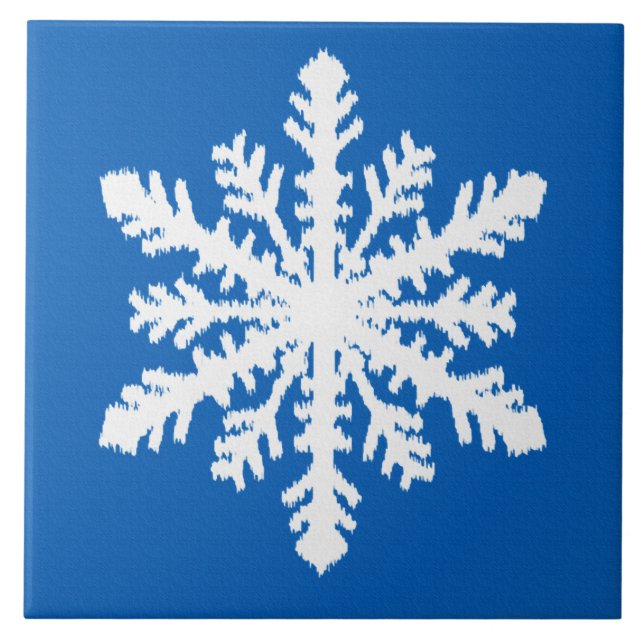 Ikat Snowflake 1 of 4 - Cobalt blue and white Tile (Front)