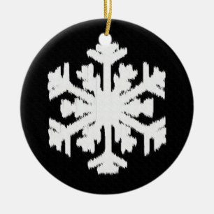 Ikat Snowflake - Black and white Ceramic Tree Decoration