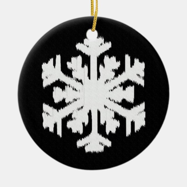 Ikat Snowflake - Black and white Ceramic Tree Decoration (Front)
