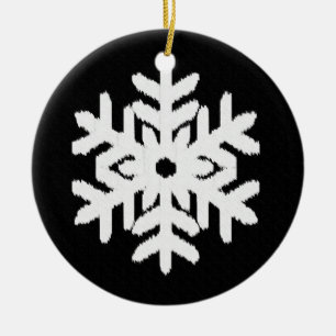 Ikat Snowflake - Black and white Ceramic Tree Decoration