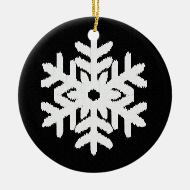 Ikat Snowflake - Black and white Ceramic Tree Decoration (Front)