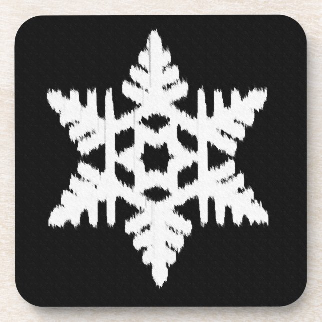 Ikat Snowflake - Black and white Coaster (Front)