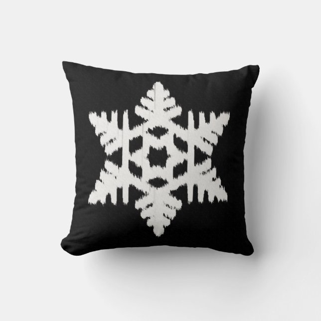 Ikat Snowflake - Black and white Cushion (Front)
