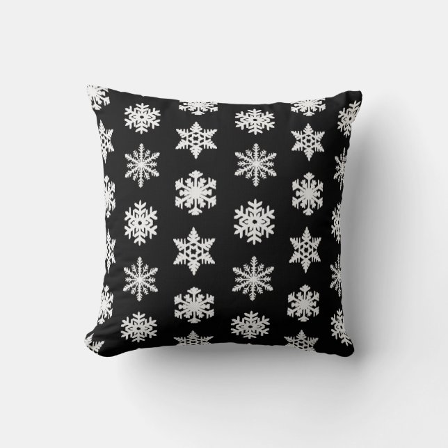 Ikat Snowflake - Black and white Cushion (Front)