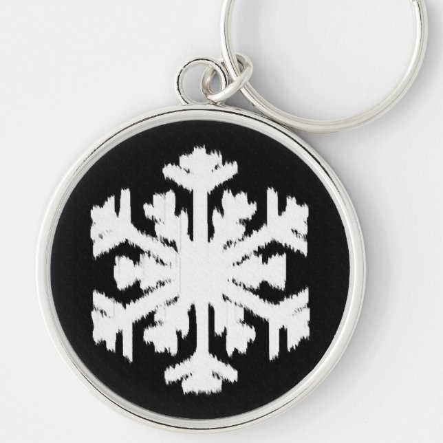 Ikat Snowflake - Black and white Key Ring (Front)