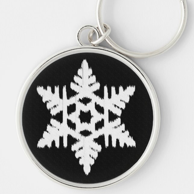 Ikat Snowflake - Black and white Key Ring (Front)