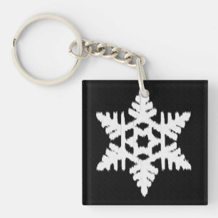 Ikat Snowflake - Black and white Key Ring