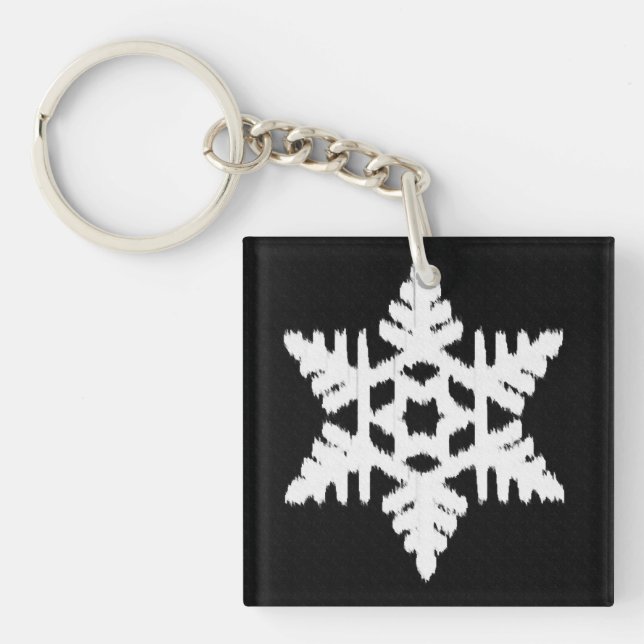 Ikat Snowflake - Black and white Key Ring (Front)