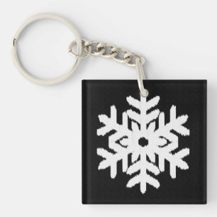 Ikat Snowflake - Black and white Key Ring