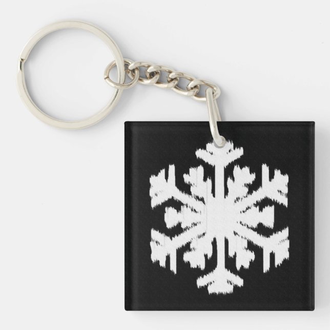 Ikat Snowflake - Black and white Key Ring (Front)