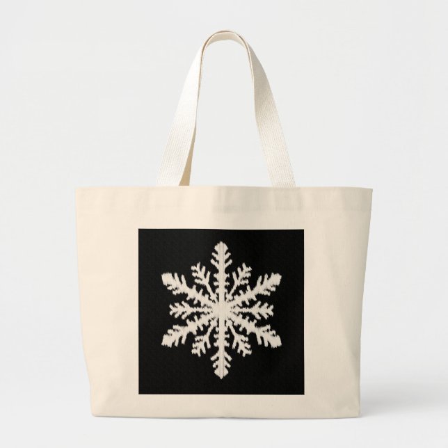 Ikat Snowflake - Black and white Large Tote Bag (Front)