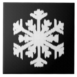 Ikat Snowflake - Black and white Tile