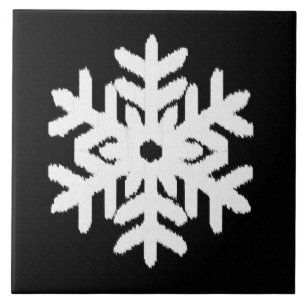 Ikat Snowflake - Black and white Tile