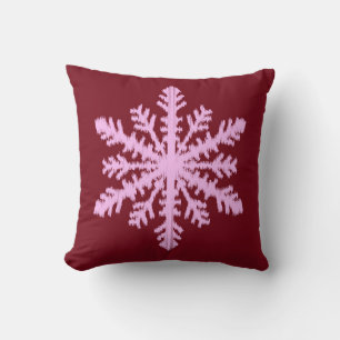 Ikat Snowflake - Burgundy Wine and Pink Cushion