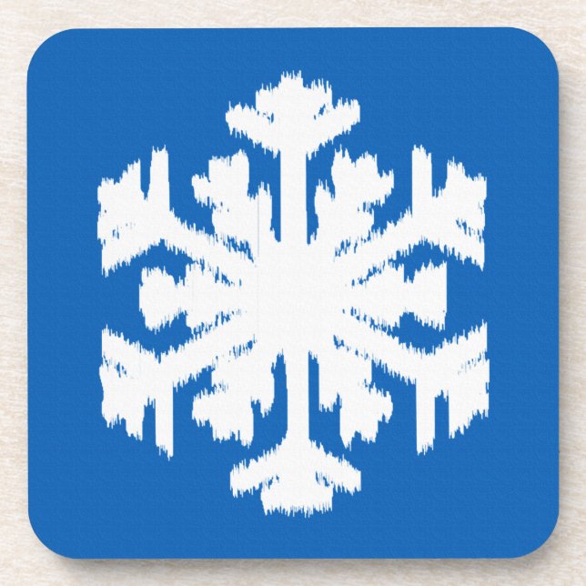 Ikat Snowflake - Cobalt blue and white Coaster (Front)