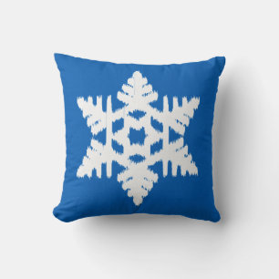 Ikat Snowflake - Cobalt blue and white Cushion