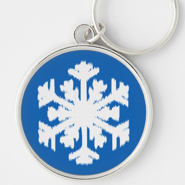 Ikat Snowflake - Cobalt blue and white Key Ring (Front)
