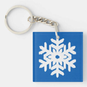 Ikat Snowflake - Cobalt blue and white Key Ring