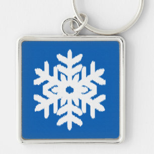Ikat Snowflake - Cobalt blue and white Key Ring