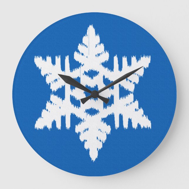 Ikat Snowflake - Cobalt blue and white Large Clock (Front)