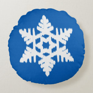 Ikat Snowflake - Cobalt blue and white Round Cushion