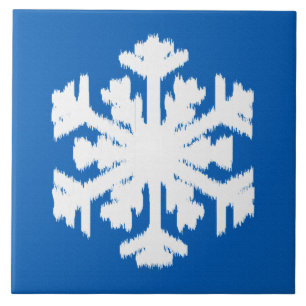 Ikat Snowflake - Cobalt blue and white Tile