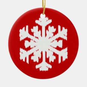 Ikat Snowflake - Dark red and white Ceramic Tree Decoration