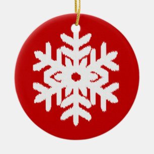 Ikat Snowflake - Dark red and white Ceramic Tree Decoration