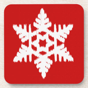 Ikat Snowflake - Dark red and white Coaster