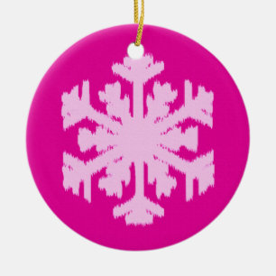 Ikat Snowflake - Fuchsia and ice pink Ceramic Tree Decoration