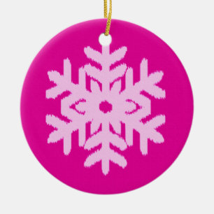 Ikat Snowflake - Fuchsia and ice pink Ceramic Tree Decoration