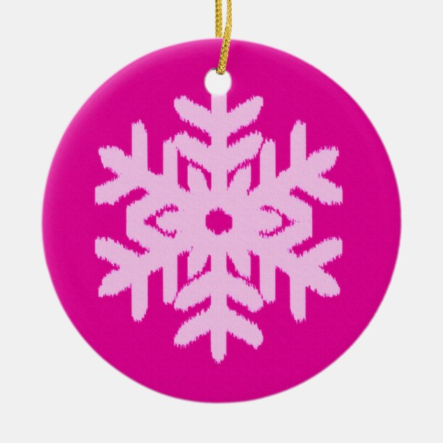 Ikat Snowflake - Fuchsia and ice pink Ceramic Tree Decoration (Front)