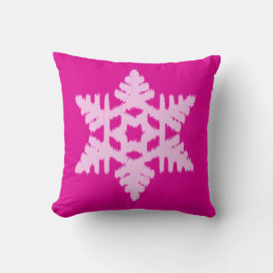 Ikat Snowflake - Fuchsia and ice pink Cushion