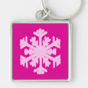 Ikat Snowflake - Fuchsia and ice pink Key Ring