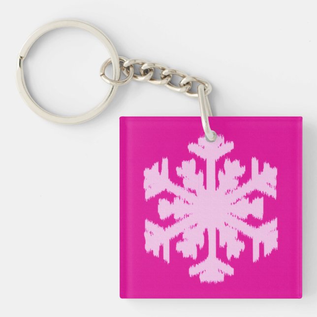 Ikat Snowflake - Fuchsia and ice pink Key Ring (Front)