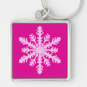 Ikat Snowflake - Fuchsia and ice pink Key Ring