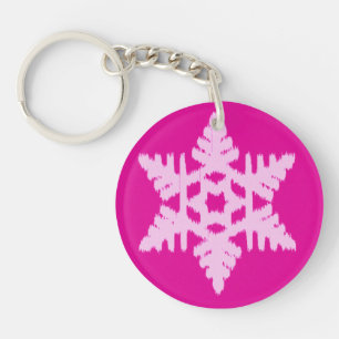 Ikat Snowflake - Fuchsia and ice pink Key Ring