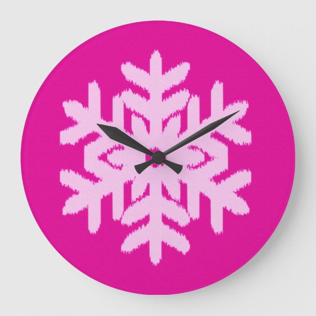 Ikat Snowflake - Fuchsia and ice pink Large Clock (Front)