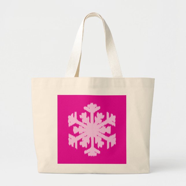Ikat Snowflake - Fuchsia and ice pink Large Tote Bag (Front)
