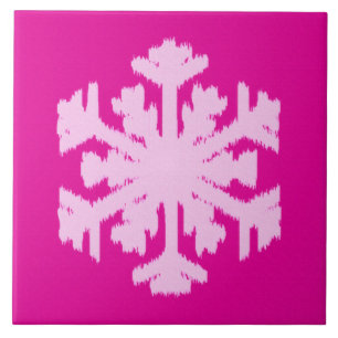 Ikat Snowflake - Fuchsia and ice pink Tile