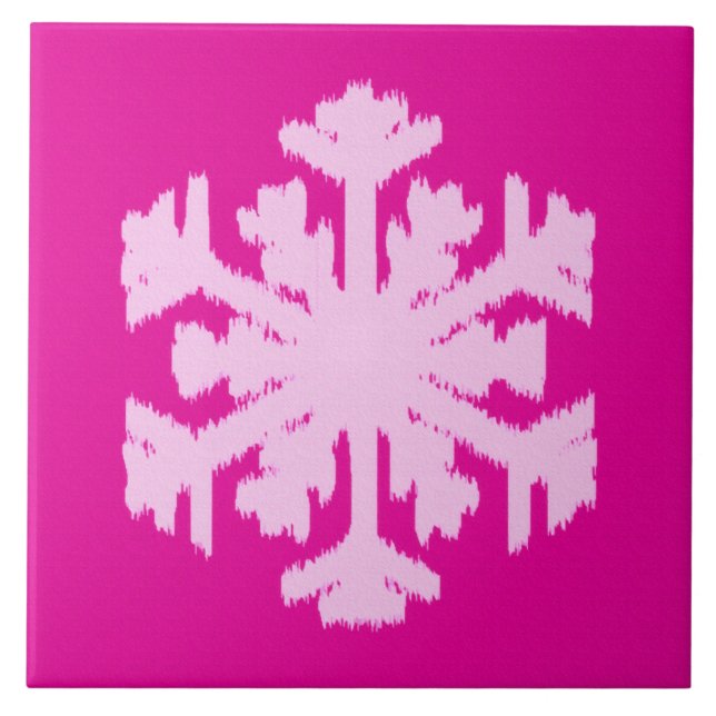 Ikat Snowflake - Fuchsia and ice pink Tile (Front)