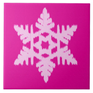 Ikat Snowflake - Fuchsia and ice pink Tile