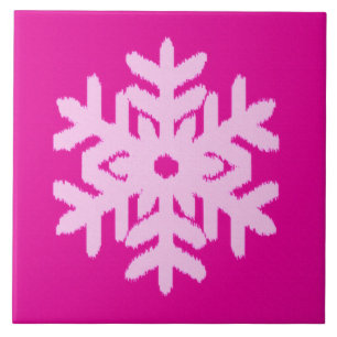 Ikat Snowflake - Fuchsia and ice pink Tile
