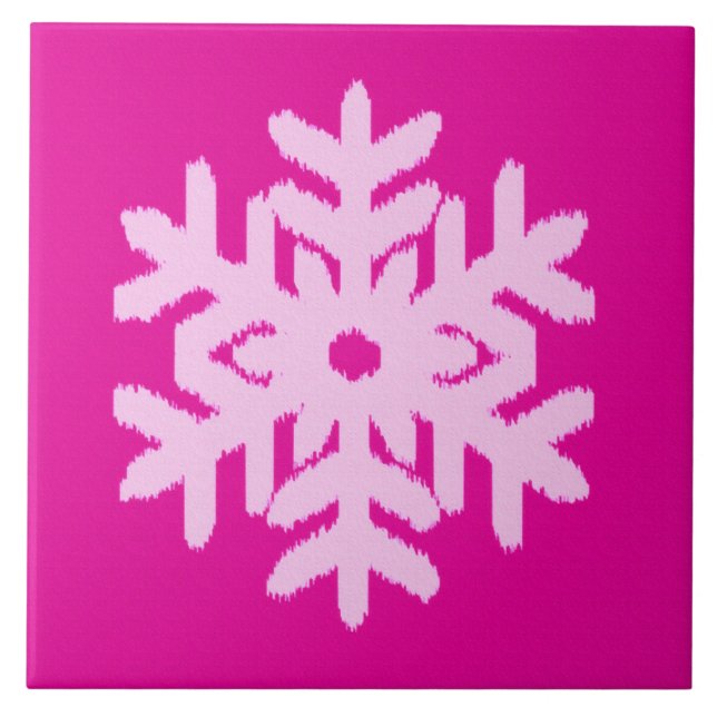 Ikat Snowflake - Fuchsia and ice pink Tile (Front)
