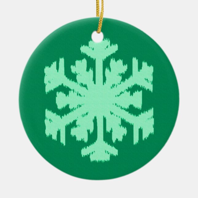 Ikat Snowflake - Pine and mint green Ceramic Tree Decoration (Front)