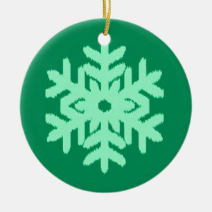 Ikat Snowflake - Pine and mint green Ceramic Tree Decoration