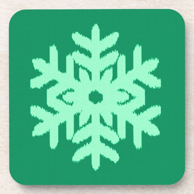 Ikat Snowflake - Pine and mint green Coaster (Front)